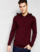 Asos Lightweight Jersey Extreme Muscle Hoodie In Oxblood - Oxblood