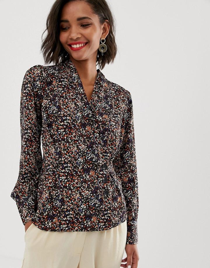 Y.a.s Floral Top With Button Detail-black
