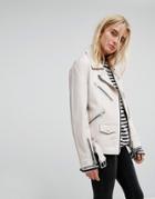 All Saints Oversized Zip Biker Jacket In Leather - White