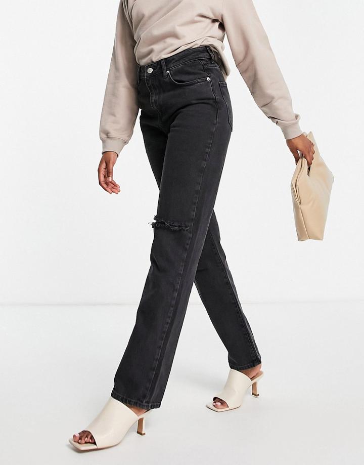 Na-kd Ripped Straight Leg Jeans In Washed Black