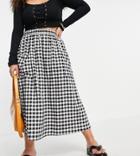 Asos Design Curve Midi Skirt With Pocket Detail In Textured Mono Gingham Check-multi
