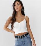 Asos Design Petite Crop Cami With Notch Detail In White - White