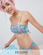 Monki Mosaic Bandeau Bikini Top In Mosaic Print-multi
