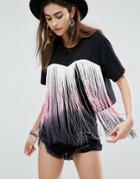 Asos Crop T-shirt With Fringing - Multi