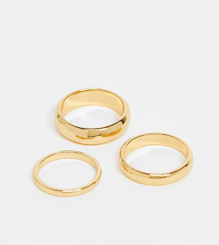 Asos Design 14k Gold Plated Pack Of 3 Stacking Rings