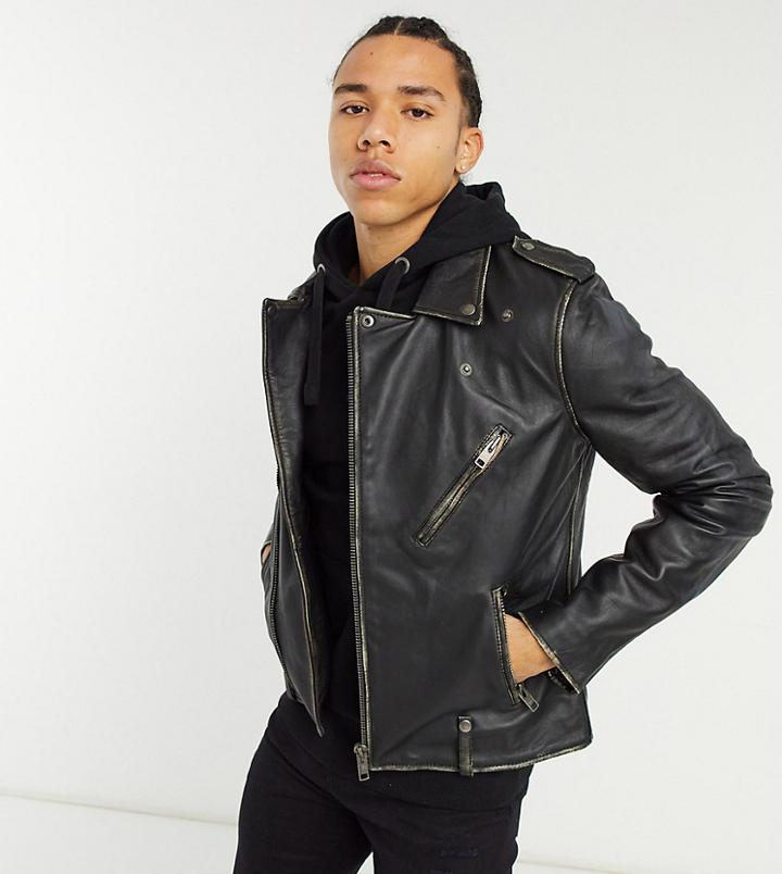 Bolongaro Trevor Tall Biker Leather Jacket In Antique Finish-black