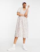 Y.a.s Organic Cotton Smock Midi Dress In White Ditsy