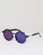 7x Round Sunglasses With Blue Lens - Black