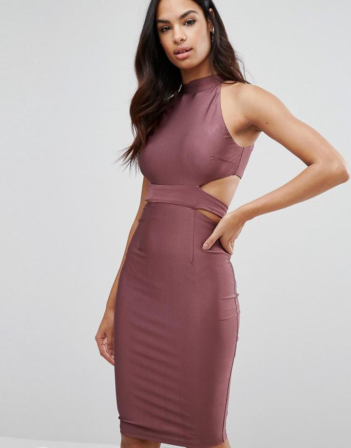 Naanaa High Neck Dress With Cutouts And Tie Back - Purple