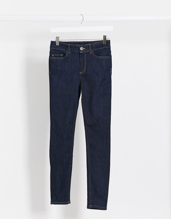 Pieces Delly High Waisted Skinny Jeans In Dark Blue-blues