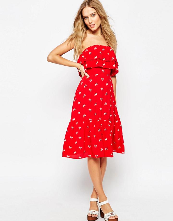 Asos Frill Bandeau Off Shoulder Sundress In Print - Multi