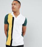 Asos Design Tall Polo Shirt With Vertical Color Block In Green - Green