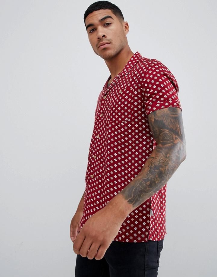 Soul Star Short Sleeve Patterned Shirt With Revere Collar - Red