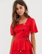Moon River Blouse With Button And Ring Detail - Red
