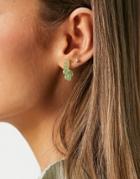 Asos Design Hoop Earrings In Resin Flower Shape-green
