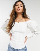 River Island Bodyfit Knit Hybrid Poplin Bardot Top In White