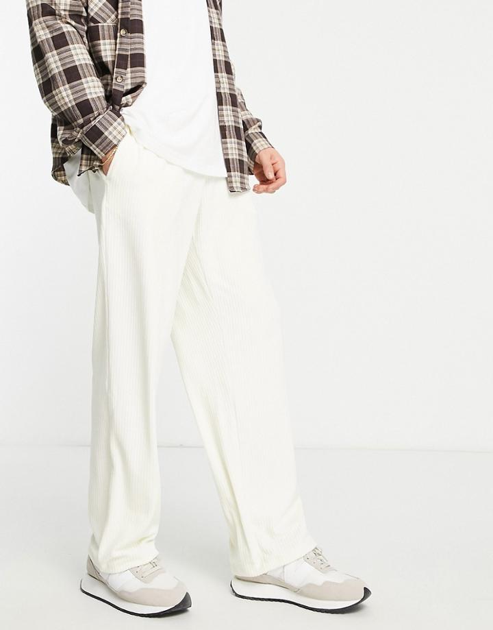 Topman Wide Leg Cord Sweatpants In Ecru-white