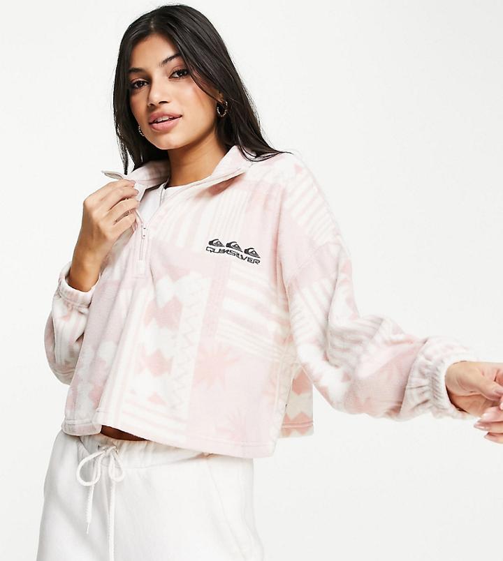 Quiksilver Logo Aztec 1/4 Zip Cropped Fleece In Pink Exclusive At Asos