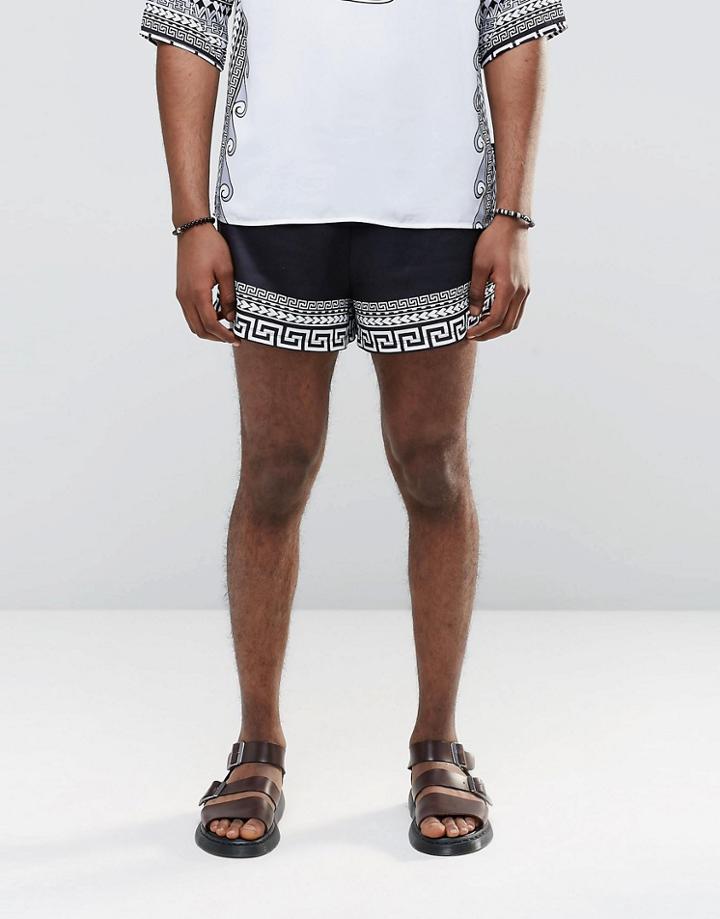 Jaded London Retro Shorts With Global Print - Black