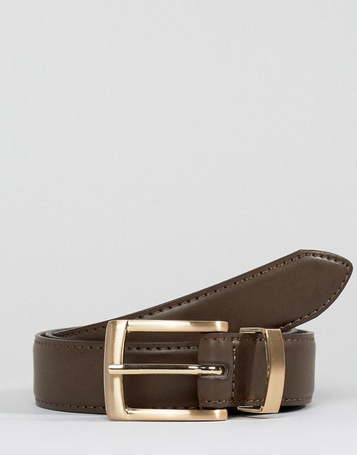 Asos Smart Slim Belt In Brown With Metal Keeper - Brown