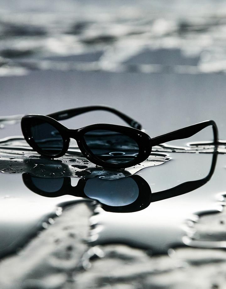 Asos Design Recycled Oval Sunglasses In Black With Smoke Lens