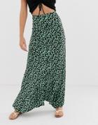 Asos Design Dip Hem Maxi Skirt With Button Front In Urban Floral - Green