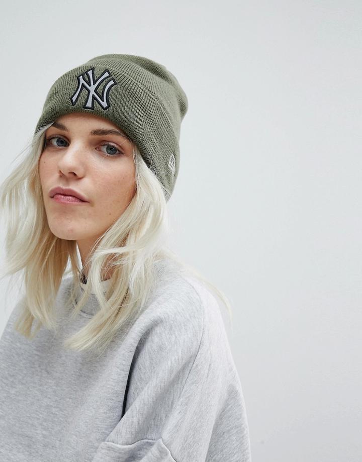 New Era Khaki Beanie With Reflective Ny - Green