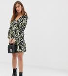 New Look Petite Wrap Mini Dress In Zebra Print