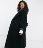Asos Design Curve Luxe Belted Overcoat In Black