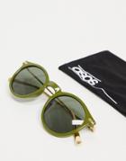 Asos Design Recycled Frame Plastic Round Sunglasses With Metal Arms In Green