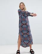 Monki Long Sleeve Printed Midi Dress - Multi