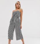 Boohoo Petite Exclusive Bandeau Culotte Jumpsuit In Mono Stripe With Bow Detail - Multi