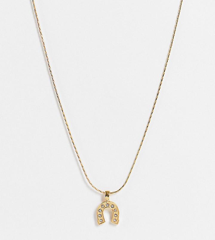 Asos Design 14k Gold Plated Necklace With Horse Shoe Pendant
