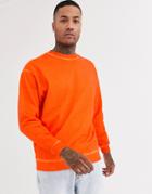 Asos Design Oversized Sweatshirt In Bright Orange Oil Wash