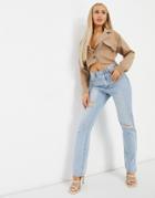 Asos Design Jersey Twill Crop Suit Shacket In Camel-neutral