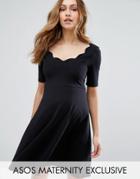 Asos Maternity Scallop Skater Dress - Black