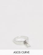 Asos Design Curve Ring With Padlock In Silver Tone - Silver