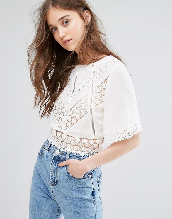 Miss Selfridge Cutwork Angel Sleeve Top - White