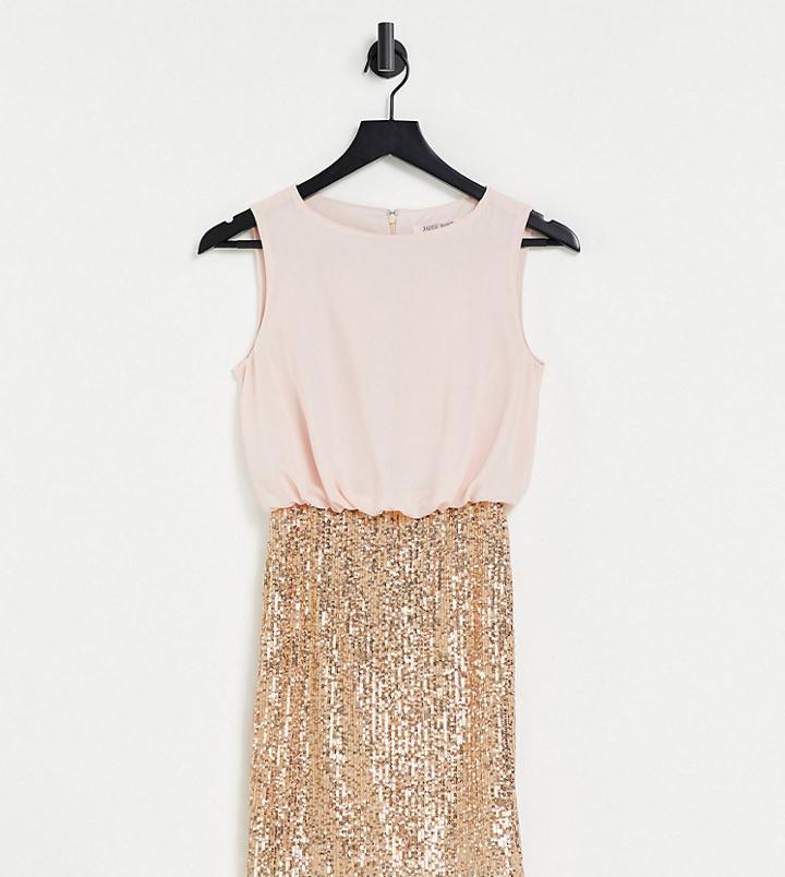 Jaded Rose Petite High Neck 2-in-1 Sequin Mini Dress In Blush And Gold-pink