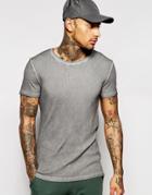 Asos Extreme Muscle T-shirt In Rib With Oil Wash In Washed Black - Washed Black