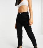 Missguided Petite Riot High Rise Denim Mom Jeans In Black - Black