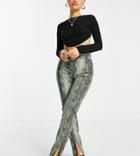 Missguided Petite Faux Leather Legging In Green Snake