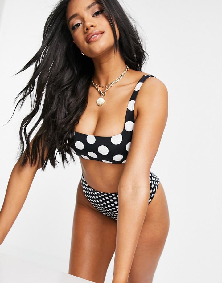 Asos Design Mix And Match Square Neck Crop Bikini Top In Mono Spot-multi