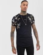 Religion Curved Hem T-shirt With Butterfly Sleeve Print In Black - Black