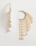 Asos Design Hoop Earrings With Pastel Pearl Strands In Silver Tone
