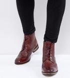 Asos Wide Fit Lace Up Brogue Boots In Burgundy Leather With Natural Sole - Red