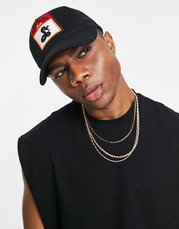 Asos Design Trucker Cap In Black With Vintage Details