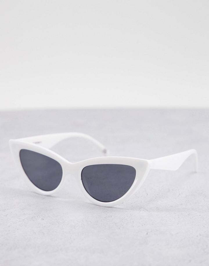 Asos Design Beveled Cat Eye Sunglasses In Shiny White
