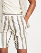Asos Design Smart Slim Shorts With Block Stripe In Ecru-white