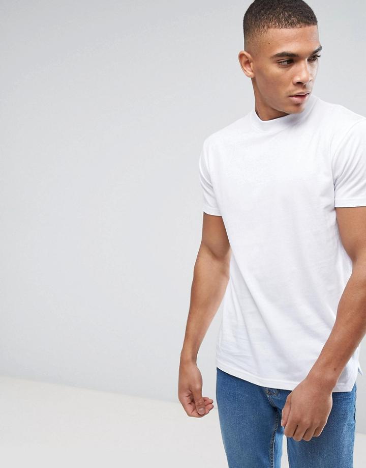 Solid Longline T-shirt With High Neck - White